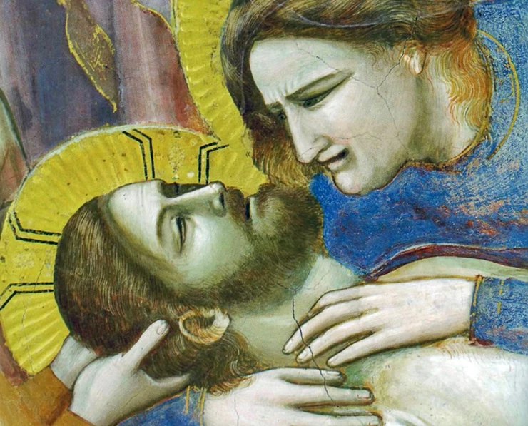 close up of Jesus and Mary in The Lamentation