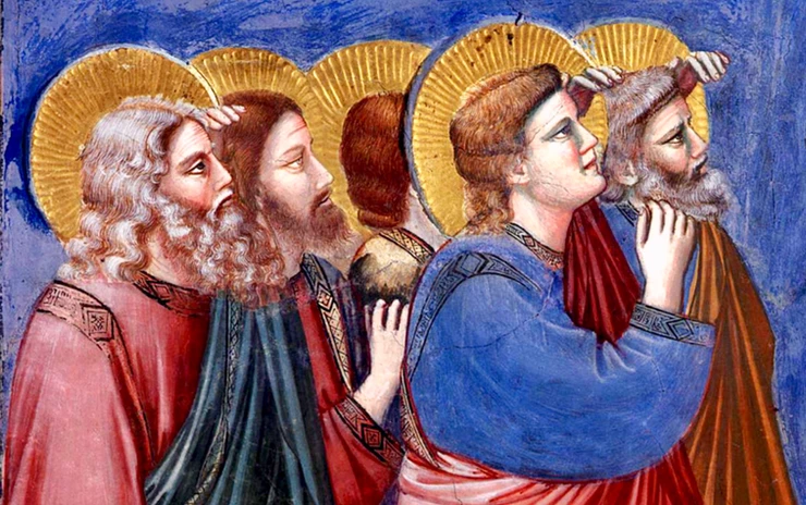 apostles gazing up at Jesus in the Ascension