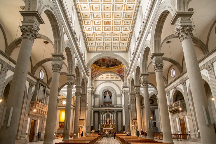 the Brunelleschi-designed interior of the Basilica of San Lorenzo