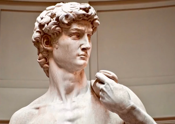 detail of Michelangelo's David in the Accademia