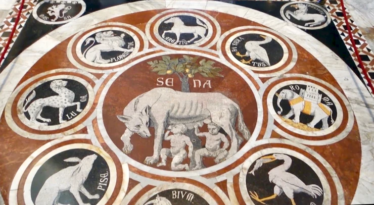 Sienese Wolf Surrounded by Symbols of Allied Cities