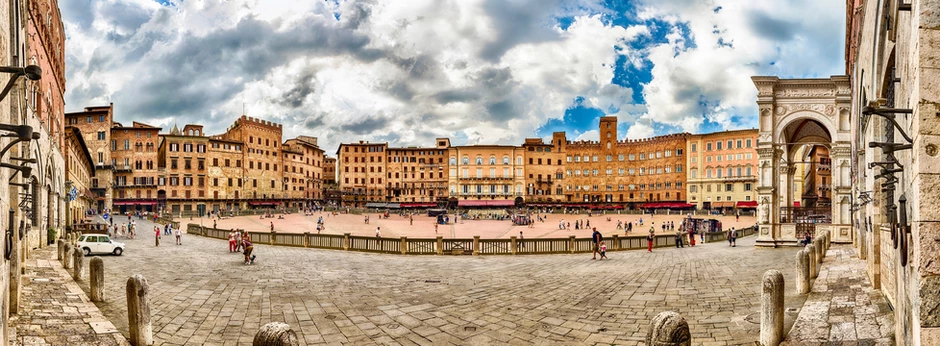 panoramic view of Il Campo, Siena's beautiful medieval square -- one of the best things to do with one day in Siena