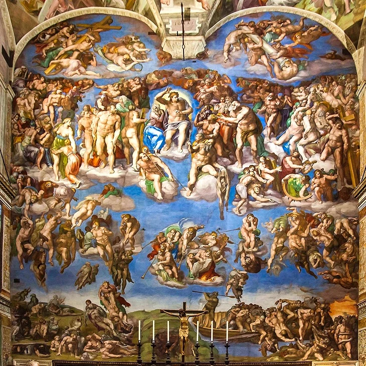 Michelangelo's Last Judgment on the altar wall of the Sistine Chapel