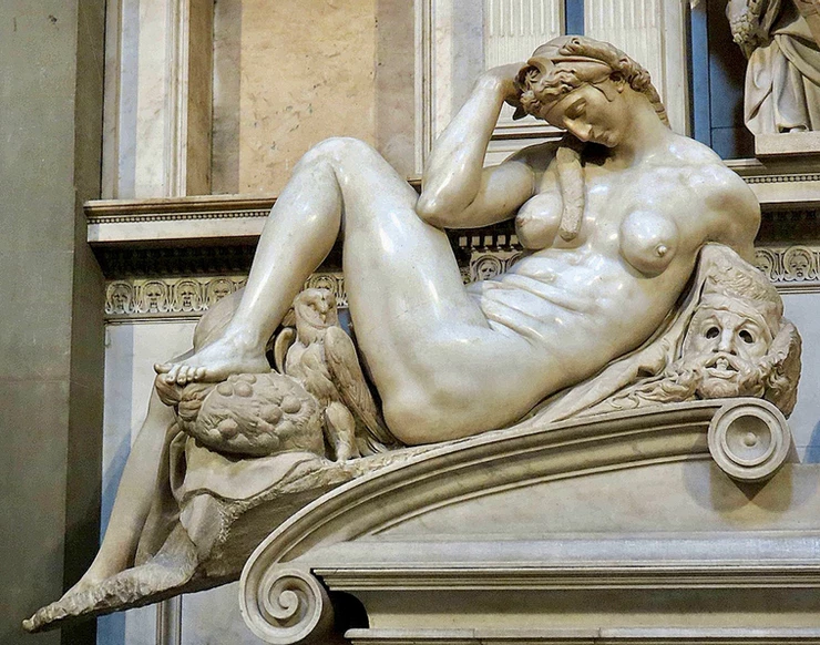 the figure of Night on Giuliano de Medici tomb in the Medici Chapel in Florence