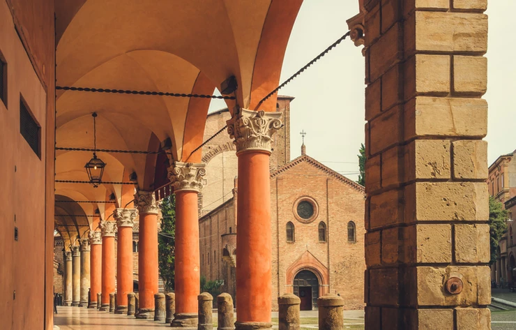 the terra cotta arcaded portico in Bologna