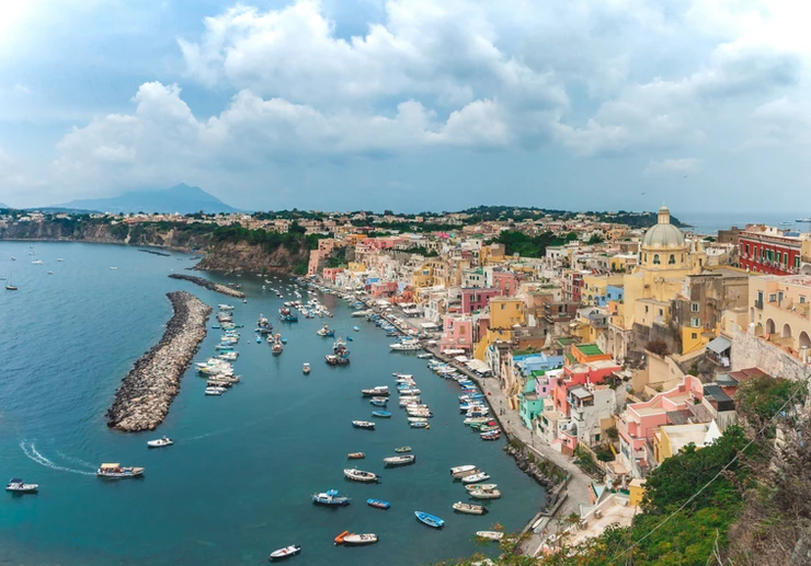 the beautiful town of Procida on the bay ion Naples