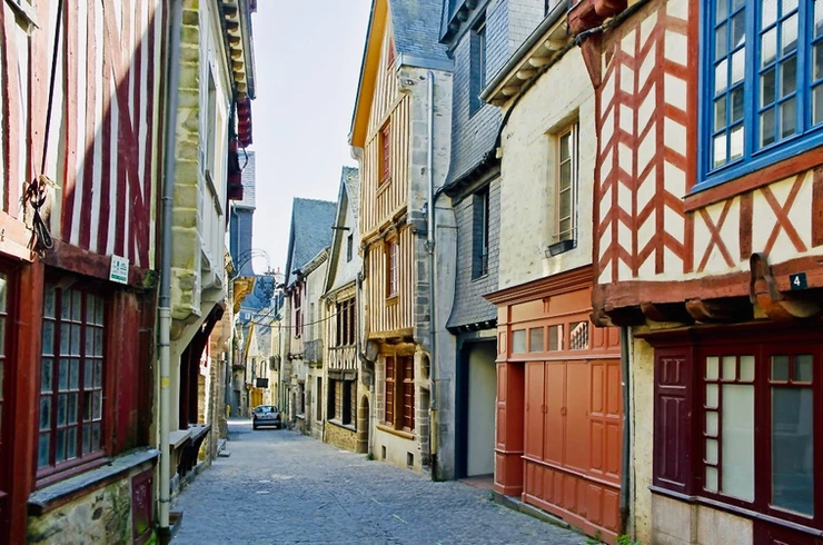 street in the historic village of Vitre in Brittany France