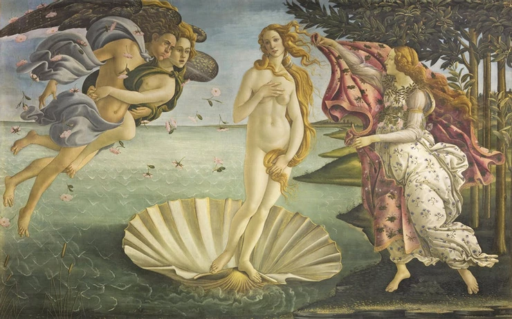 Sandro Botticelli, Birth of Venus, 1486 -- one of the world's most famous paintings. You can't see it unless you make advance reservation in Florence