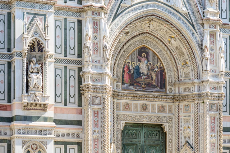 the 19th century facade of Florence Cathedral, with the main portal