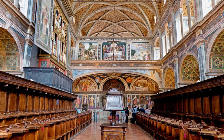 frescoed interior of the Church of San Maurizio, a bucket list Milan attraction for art lovers