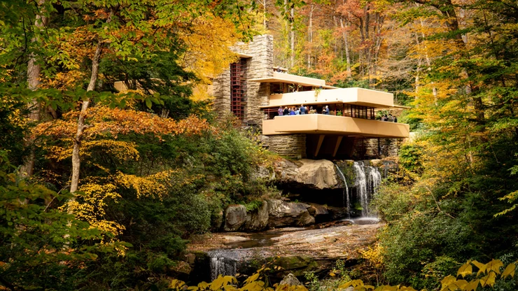 Frank Lloyd Wright's iconic Fallingwater, a UNESCO site in Mill Run PA