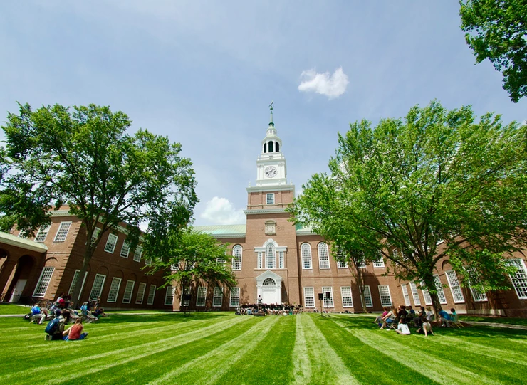 the green on the Dartmouth Campus, with Baker Library in the center