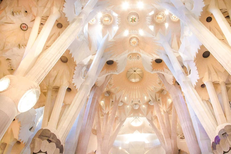 the well lit forest like interior of Sagrada Familia