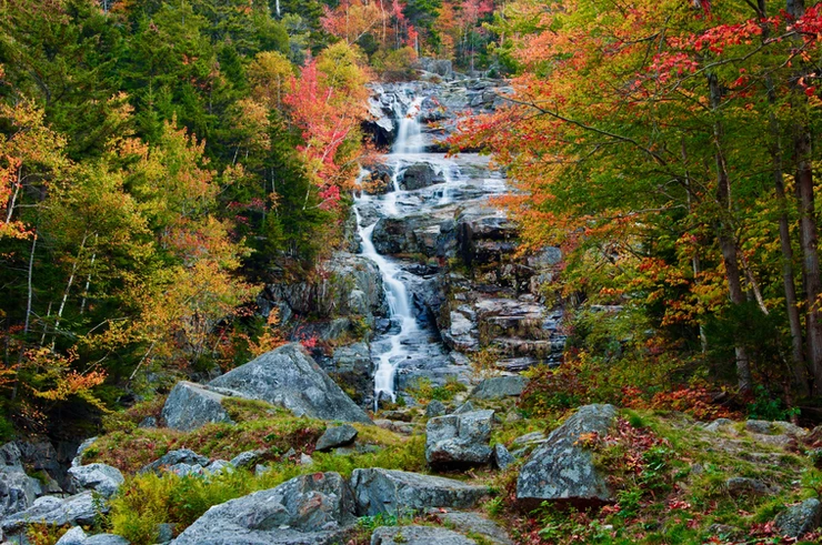 beautiful fall foliage at the Silver Cascade in Crawford Notch State Park
