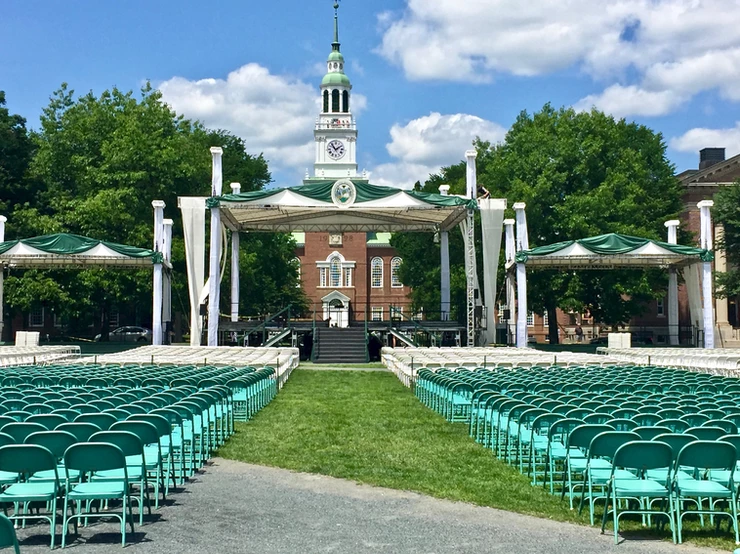 the Dartmouth Green in front of Baker Library at graduation