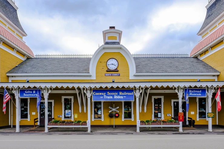 historic, timber-built railroad station in North Conway NH