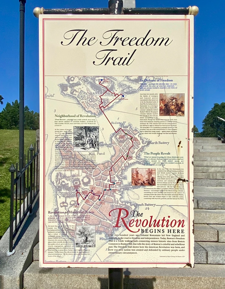 Freedom Trail sign at Bunker Hill in Charlestown