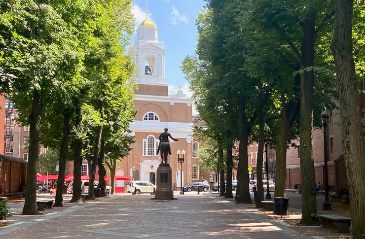 the Paul Revere statue in front of Old North Church in Boston's North End