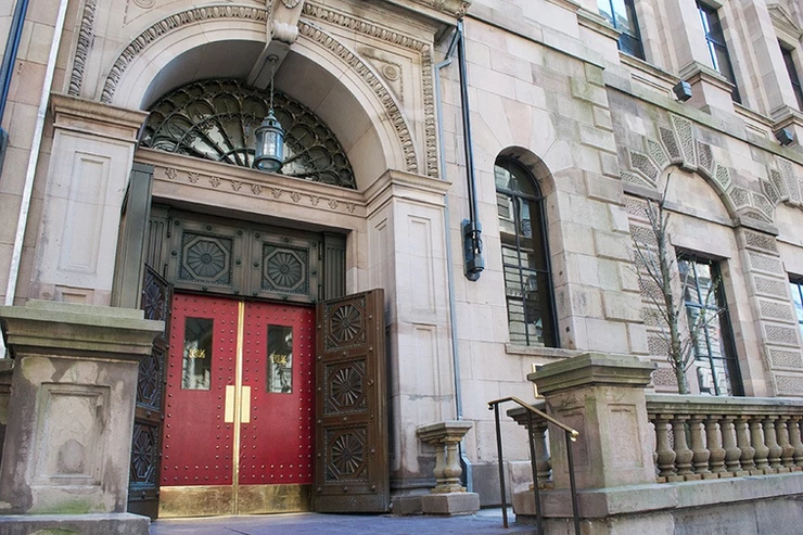 iconic red doors of the Boston Athenaeum