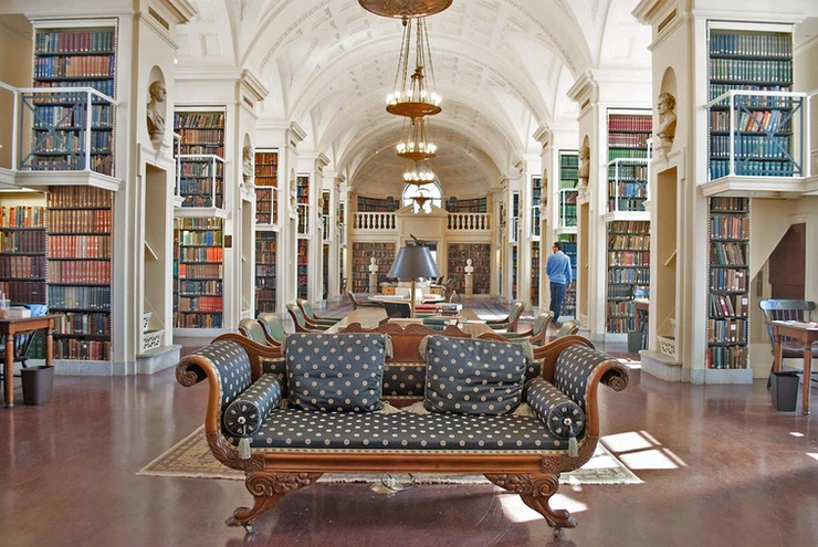 fifth floor reading room of the Boston Athenaeum at the foot of Beacon Hill