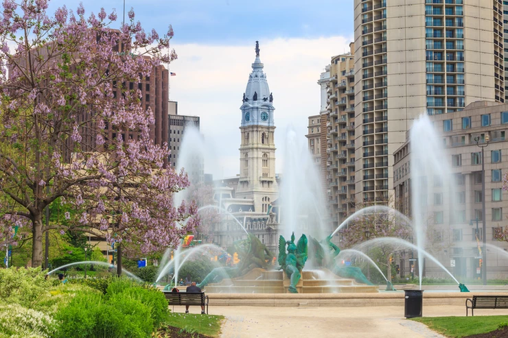 Swann Memorial Fountain with City Hall In the background 