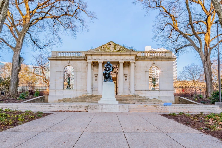 Philadelphia's Rodin Museum, with Rodin's sculpture of The Thinker in the center.