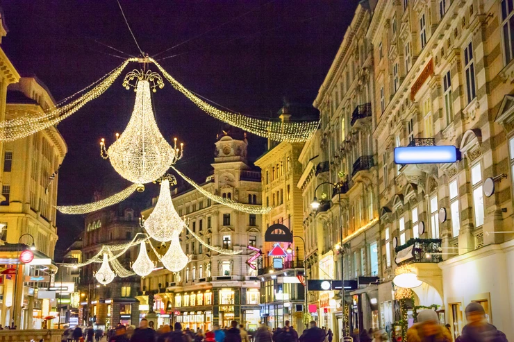 Graben street by night in Vienna in winter