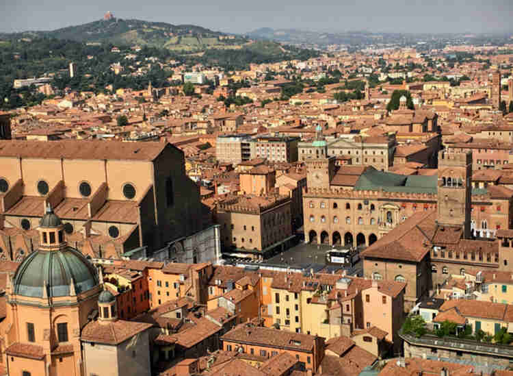 view from the Asinelli Tower in Bologna