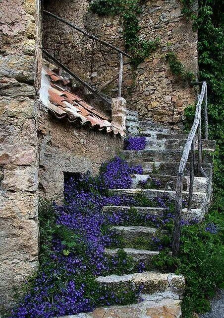 flower bedecked staircase in Tourtour