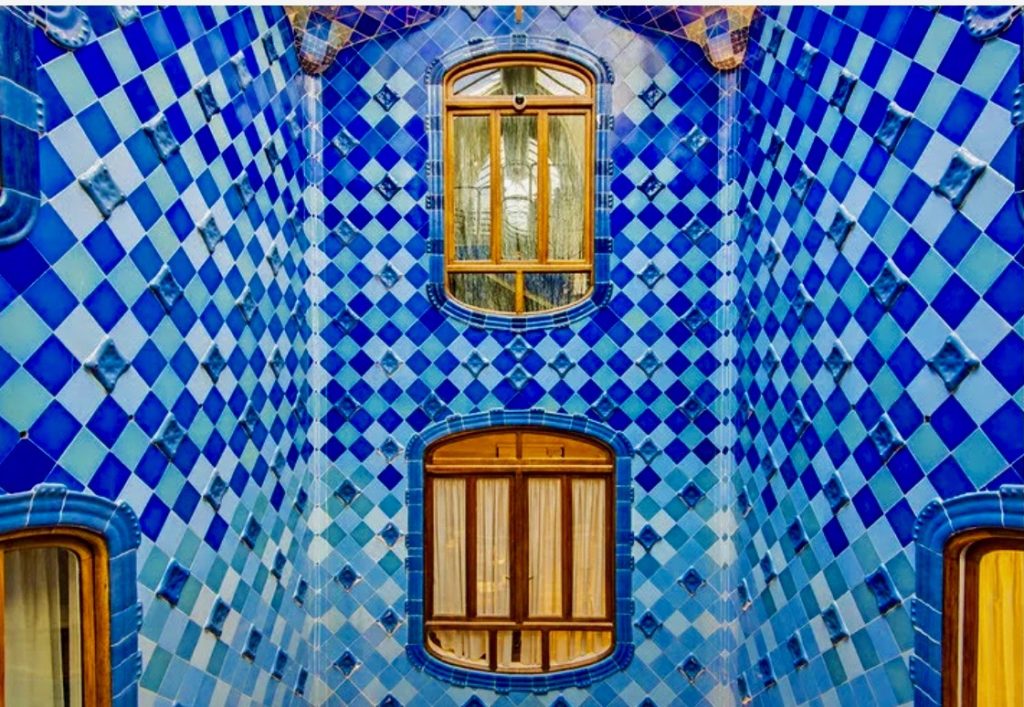 blue tiled atrium