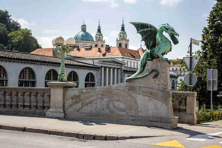 Dragon Bridge, with the Ljubljana Dragon