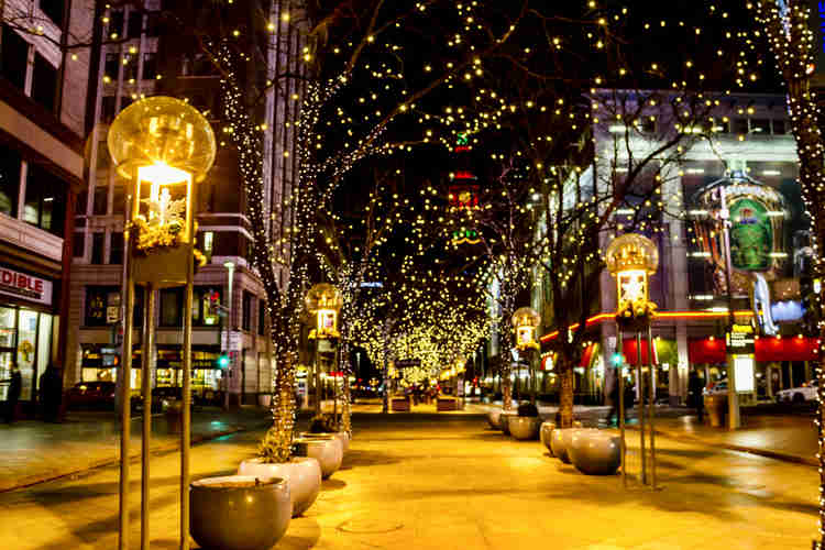 16th Street Mall lit up at night