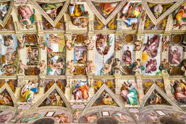 ceiling of the Sistine Chapel, painted by Michelangleo