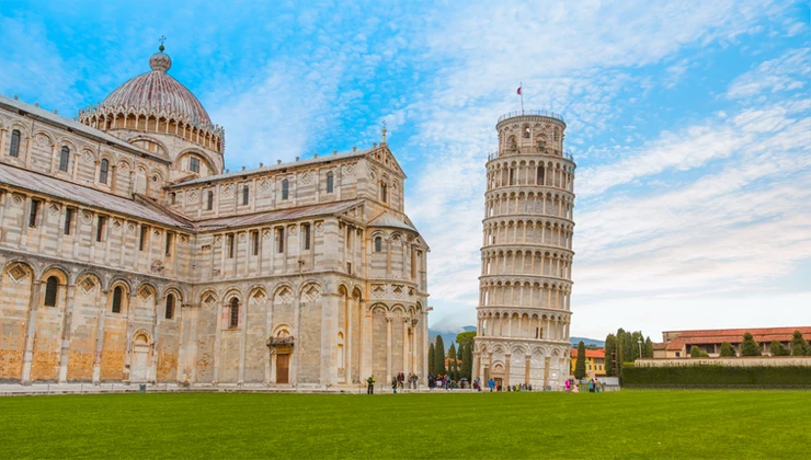 the Duomo and the Leaning Tower on Pisa's Field of Miracles