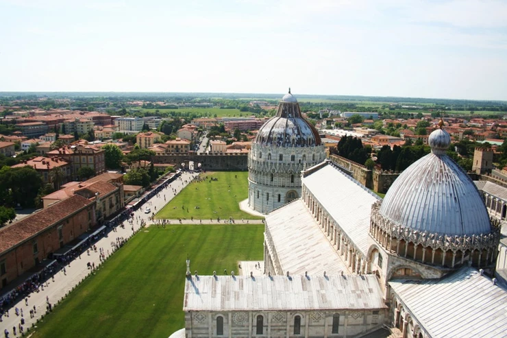 view of the Field of Miracles and Pisa from the Leaning Tower