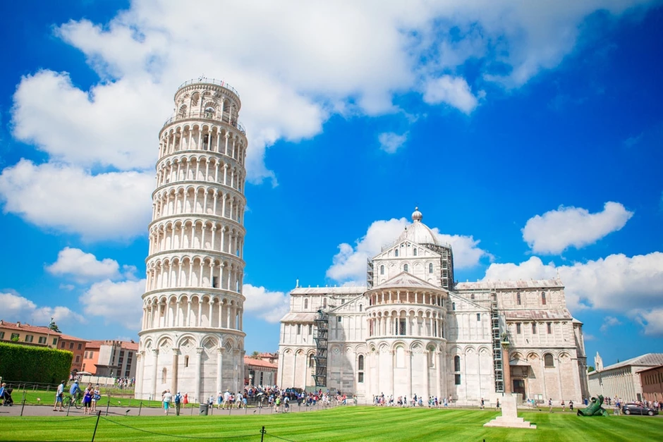 the Field of Miracles in Pisa, with the Leaning Tower on the left