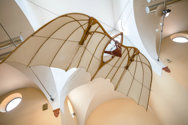 flying machine built from Leonardo designs at the Leonardo Science Museum