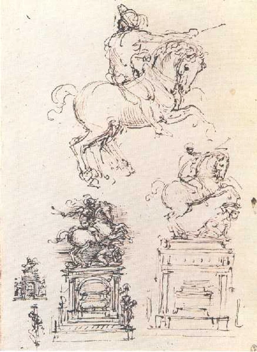 one of Leonardo's preparatory sketches for the Sforza Horse, in the Ambrosiana Library 