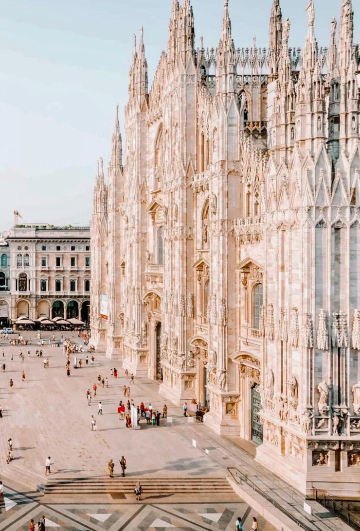 the Gothic facade of the Duomo, Milan's Cathedral