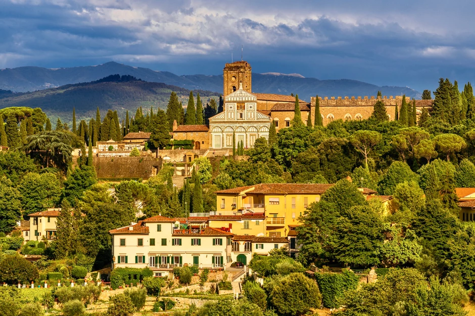 view of San Miniato al Monte from Piazzale Michelangelo in Florence Italy