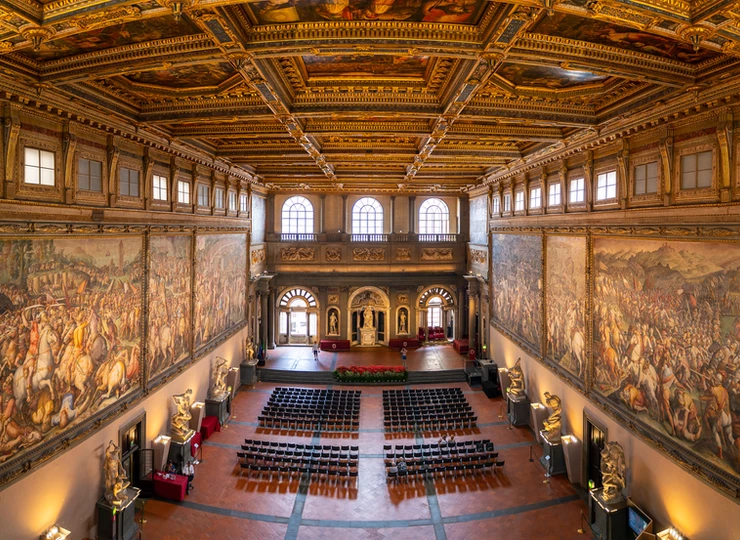 Hall of the Five Hundred in the Palazzo Vecchio, with Giorgio Vasari frescos