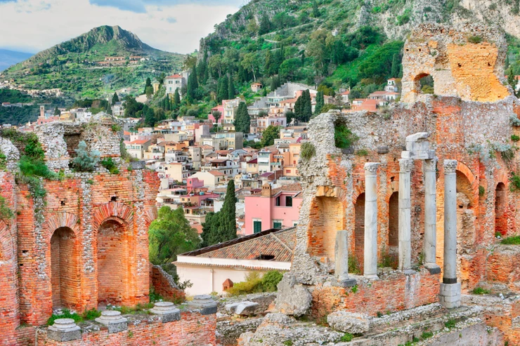 ruins of the Greek Theater in Taormina Sicily
