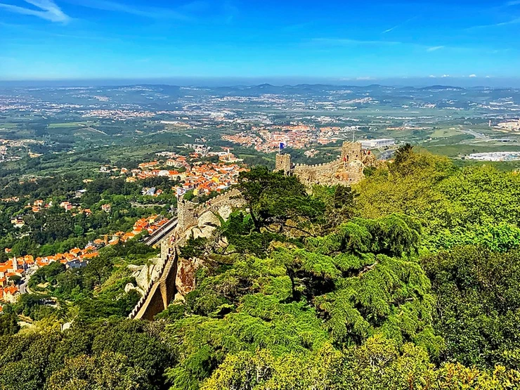 aerial view of the Moorish Castle in Sintra Portugal