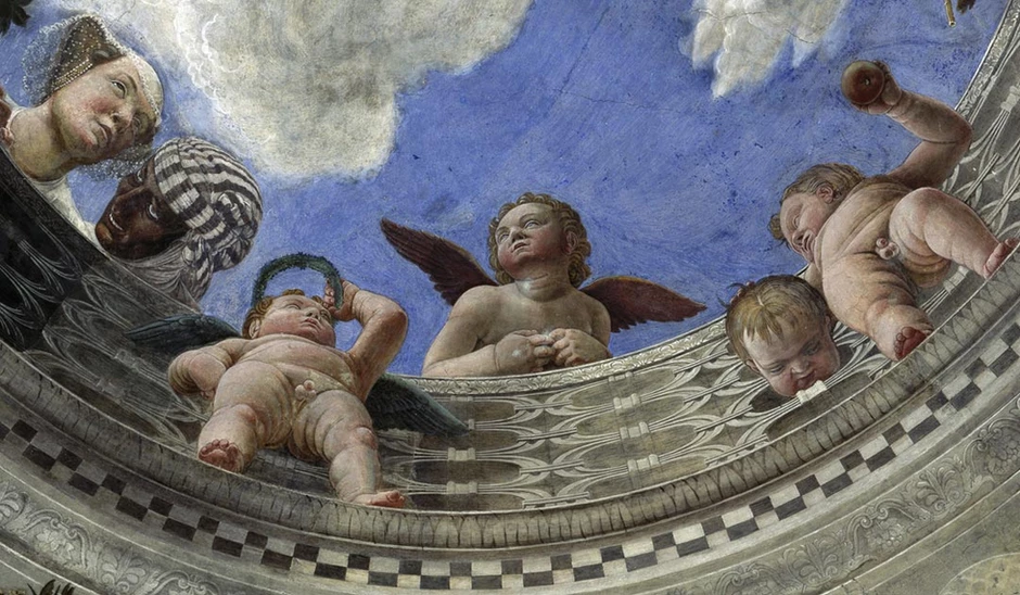 figures ringing the oculus of the Camera degli Sposi