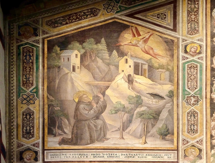 St. Francis Receiving the Stigmata, fresco by Giotto, in the Bardi Chapel