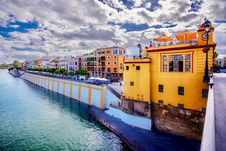 colorful houses in Triana, on the banks of the Guadalquivir River