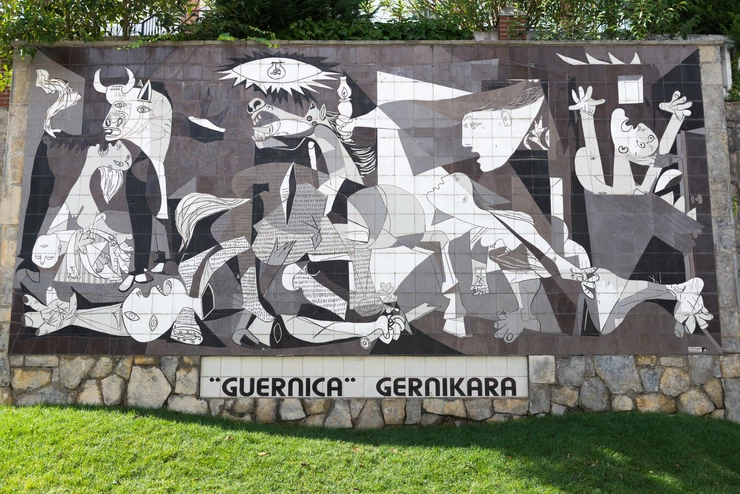a tiled wall in Gernica reminds of the bombing during the Spanish Civil War.