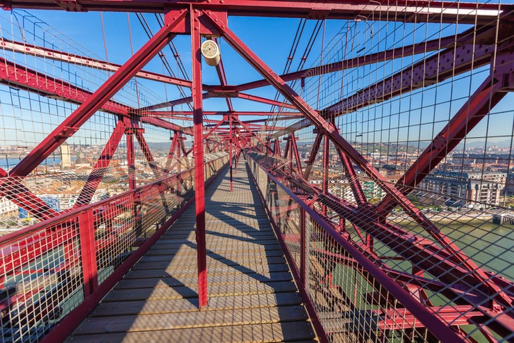 what it looks like to walk across the Vizcaya suspension bridge