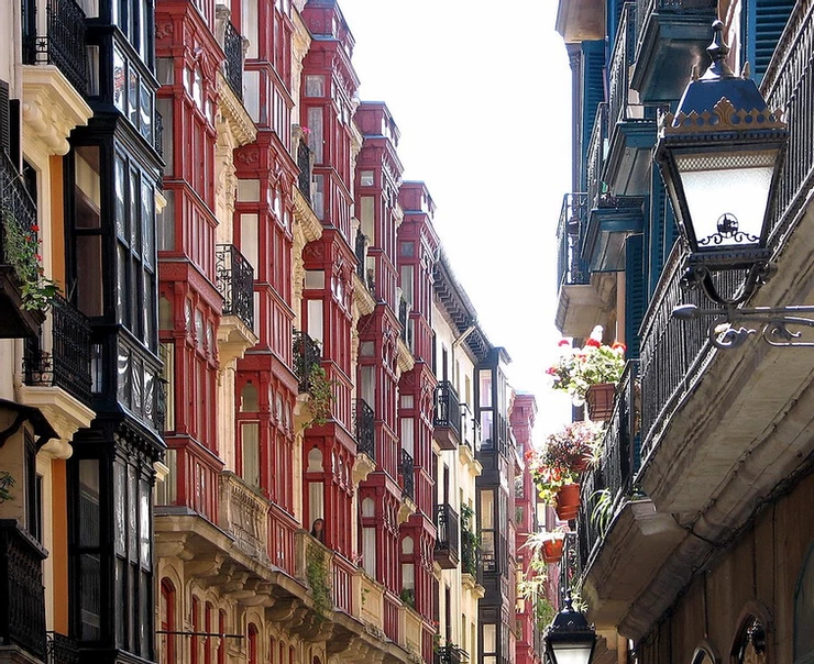 Casco Viejo facades in Bilbao Spain