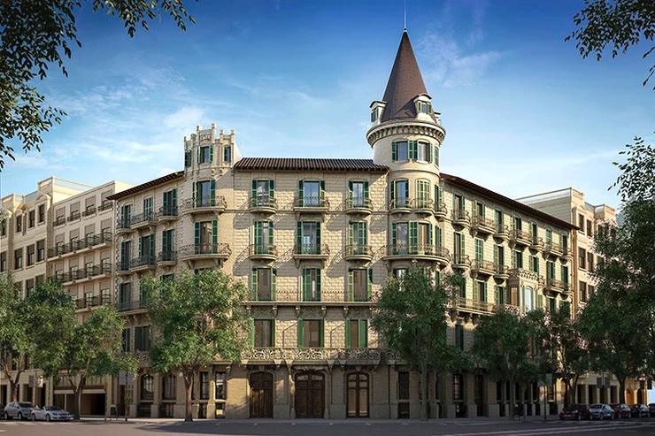 facade of the newly-renovated Casa Bures, a luxury apartment building
